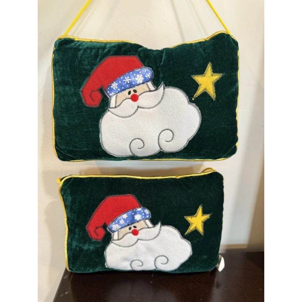 Set Of 2 Christmas Holiday Santa Pillows with Gold Rope Finish ~ 6.6 x 10